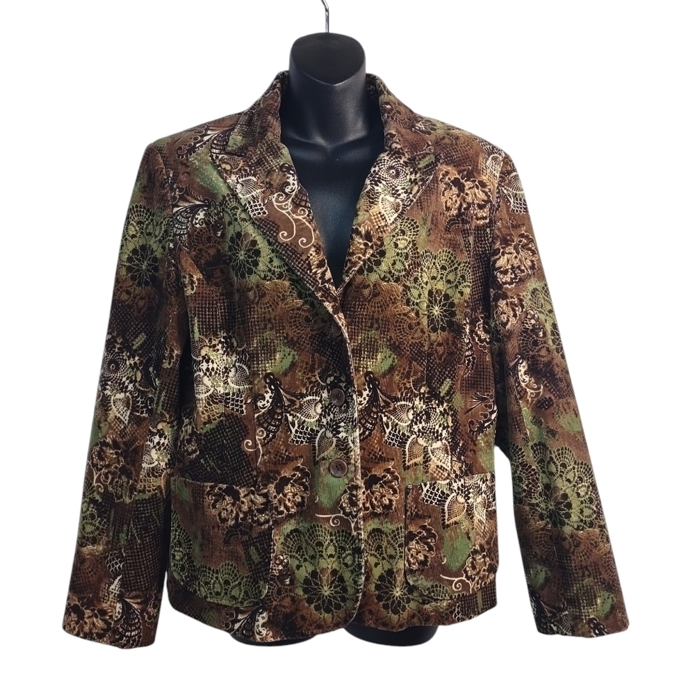 Vintage Koret Blazer Jacket Women's Brown Green Corduroy Blazer Jacket Sz L